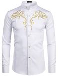 ZZEROYAA Men's Floral Embroidery Slim Fit Long Sleeve Band Collar Dress Shirts ZZCL08 White Medium