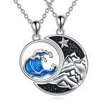 CRMAD Matching Necklace for Couples Sterling Silver Mountain Ocean Wave Valentines Day Gifts for Her and Him (Mountain)