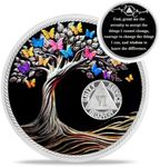 Delicate 6 Year Sobriety Coin - Recovery Butterfly Tree of Life AA Coins - Six Year NA HA AA Chips and Medallions - 1-62 Years Living Clean Narcotics Alcoholics Anonymous Gifts for Men Women