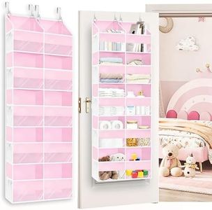 Pink Over the Door Organizer 5 Tiers, Extra Large Behind Door Storage of 10 Compartments,50 lbs Weight Capacity Over the Door Storage, Door Hanging Organizer for Closet, Diaper Organizer, Toy Storage