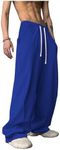 OYOANGLE Men's Drawstring Elastic Waist Baggy Sweatpants Y2K Loose Wide Leg Long Pants with Pocket Blue Royal X-Large