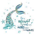 decalmile Mermaid Tail Wall Decals Quotes Be a Mermaid and Make Waves Wall Stickers Baby Girls Nursery Bedroom Bathroom Wall Decor