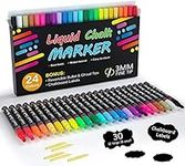Shuttle Art Chalk Markers, 24 Vibrant Colors Liquid Chalk Markers Pens for Chalkboards, Windows, Glass, Cars, Erasable, 3mm Reversible Fine Tip with Chalkboard Labels for Office Home Supplies