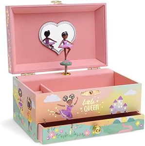 Jewelkeeper Girl's Musical Jewelry Storage Box with Pullout Drawer and Black Ballerina, Little Queen Design, Swan Lake Tune