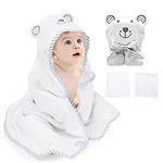 Baby Hooded Towels For Kids | Baby Bath Towels - Ultra Large Soft 100% natural organic bamboo fibers | Unique Little Bear Design - Bath Towel for Baby Girl and Boy (White)