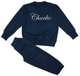 Kids Essentials Personalised Boys Girls Baby Name Tracksuit Sweatshirt Joggers Loungewear (Navy, 1-2 Years)