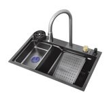 iBELL 7545 MULTI USE, 31x19x6 INCH, Kitchen Sink With In-build Pull-Down Faucet and Waterfall Mode, 2 Baskets and Cutting Board, Black (7544)