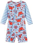 UMELOK Baby Boys Swimsuit One Piece Full Zip with Long Sleeve UPF 50+ Sun Protection Sunsuit Striped crab,12M