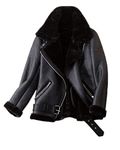 LY VAREY LIN Women's Faux Shearing Moto Jacket Thick Lined Parka Winter Shearling Coat Leather Jacket (S, Black)