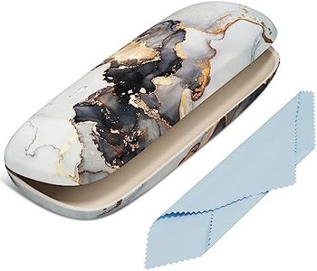 NPOOYI Eyeglasses Case, Hard Shell Protective Case for Glasses, Unisex for Women Men, Glass Case with Cleaning Cloth, Grey-gold Marble