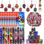 80Pcs Spider_man Party Bag Fillers for Kids, Party Supplies Include Slap Bracelets, Keychains, Cartoon Stickers, Party Favors Birthday Gift School Classroom Rewards Lucky Dip Prize for Boys Girls