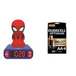 LEXIBOOK RL800SP Digital Alarm Kids with Night Light Snooze and Marvel Spider Man Superheroes Sound Effects Childrens Clock Luminous Spiderman+Duracell NEW Optimum AA Alkaline Batteries [Pack of 4]