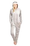 CityComfort Onesies for Women and Teens, Fluffy Loungewear Fleece Pyjamas, All In One Hooded Womens Onesie (M, Grey Sloth)