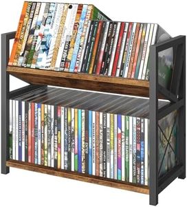 ELITEROO 2-Tier CD Holder, Wooden DVD Storage Rack for Display, Tilting CD Shelf Holds Up to Standard CDs 80 Cases or DVDs 56 cases, Retro Desk DVD Organizer Tower for Music Enthusiasts, Rustic Brown
