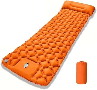 Camping Sleeping Pad, Ultralight Camping Mat with Pillow Built-in Foot Pump Inflatable Sleeping Pads Compact for Camping Backpacking Hiking Traveling Tent (Orange-Linkable)