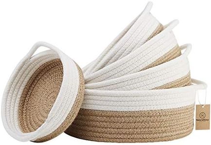 NaturalCozy 5-Piece Round Small Basket Set- Cotton Rope Woven Baskets for Organizing! Storage Basket for Montessori Toys, Fruits, Remotes, Bathroom, Desk, Key Tray Bowl for Entryway, Shallow Catchall