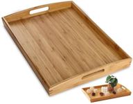 Joy&Grace Bamboo Serving Tray Bed Tray with Handles, Breakfast Coffee Table Tray for Eating and Serving, Decorative Wood Ottoman TV Tray, Serving Platter for Charcuterie,16.8 x 12.5 inches, 1 Pack