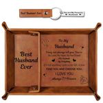 Valentines Gifts for Him, Anniversary Bedside Organiser Gifts for Him Boyfriend Husband, Leather Valet Tray Christmas Husband Gifts from Wife, I Love You Gift for Him Men Birthday Valentines Day Gifts