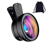 Mobile Camera Lens, 0.45X Super Wide Angle Lens, 15X Macro Lens, Clip-On 2 in 1 Professional Kit for Vlog, YouTube, Reels Compatible with All Smartphones (Black)