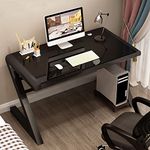 Tempered Glass Computer Desk Modern Design Student Writing Desk Study Desk Home Office Desk Gaming Desk Personal Workstation with Z-Shaped Metal Frame(47 Inch, Black)