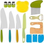 14 Pieces Wooden Kids Kitchen Knife, Kids Kitchen Cutter Set, Montessori Kitchen Tools Safe Cutting Veggies Fruits, Kids Cooking Cutter Set Sandwich Cutter Serrated Edges for Cutting Fruit Bread