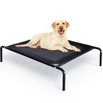 BRIKY Extra Large Elevated Dog Bed, Outdoor Raised Dog Cot Bed, Black Portable Pet Beds with Cooling Washable Mesh XL