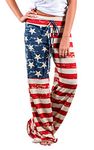 Women's Pajamas Pants 4th of July American USA Flag High Waisted Wide Leg Palazzo Pants Bottoms Drawstring Trousers (Tag 3XL (US 14), Red)