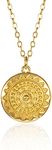 ZAVANA Round Disc Mandala Necklace, Gold Chain with Gold Disc Mandala Pendant. Dainty Necklace with Shiny Mandala Pendant for Women and teenage girls. Quality Fashion jewellery for women.