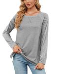 Aoruilia Womens Long Sleeve Crewneck Tops Plain Color Tunic Jumpers Tops Side Split Ladies Lightweight Loose Sweatshirt