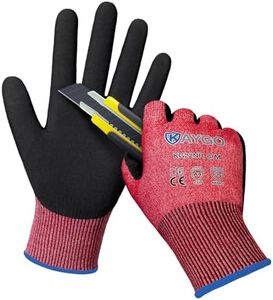 KAYGO Cut Resistant Gloves Micro Finishing Nitrile Coated,ANSI Cut Level A4,KG22NB,3D-Comfort Stretchy Fit Safety Work Gloves, Firm Grip,Machine Washabl,12 Pairs,Red,S