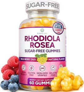 Sugar-Free Rhodiola Rosea Gummies (1500mg/Serving) Adaptogenic Rhodiola Rosea Supplement & Cortisol Blocker for Performance, Stamina, Mood & Motivation - Non-GMO, 60 Vegan Chews, No Capsules or Pills