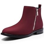 Women's Ankle Boots Zipper Flat Low Heel Booties Anti-Slip Outdoor Fashion Comfort Faux Suede Booties Shoes Wine Red Size 9