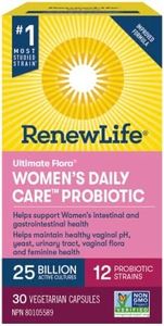 Renew Life® Probiotics Ultimate Flora® Women's Daily Care™ Probiotic, Helps maintain healthy vaginal pH, yeast, urinary tract and feminine health, 25 Billion Active Cultures, 30 Vegetarian capsules