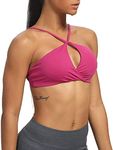 Aoxjox Women's Workout Sports Bras Fitness Adjusted Backless Padded Ariel Halter Bra Yoga Crop Tank Top, Magenta Purple, Large