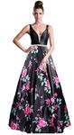 Meier Women's Long Sleeveless Open Back Print Formal Ball Gown - Black -