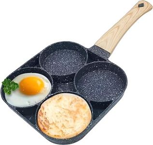 VDNSI Non Stick Frying Pan 4 Hole Ceramic Pan for Cooking Non Stick Egg Frying Pan with Wooden Handle Non Stick Omelette Pan Iron Cooking Pans for Kitchen (1pcs) (Black)