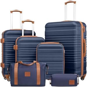 COOLIFE Suitcase Sets 6 Piece, Luggage Sets ABS Hard Shell, Durable Travel Luggage with Expandable Travel Duffels Bag ＆ Toiletry Bag Included TSA Lock and 4 Spinner Wheels for Travel, 16" 20" 24" 28"
