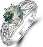 LUO S925 Sterling Silver Round Cut 7 MM Gemstone Ring Personalized Promise Ring Abstract Ring for Women, Gemstone, Agate