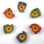 Earthen Diya Handmade Clay Terracotta Diwali Diya Oil Lamps for Pooja Deepak Decoration Rangoli Diva Deepam Decorative Lighting Accessories Traditional Indian Festival Décor (Mango Shape - Set of 6)