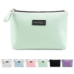 Small Cosmetic Bag for Purse MAANGE Small Makeup Bag Portable Travel Makeup Pouch Waterproof PU Leather Make up Bag with Handle Cute Versatile Zipper Pouch for Women Girls (Green)