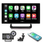 Portable Car Radio Wireless Apple Carplay Screen with 4K Dash Cam, Rimoody 5 Inch Portable Car Stereo Touchscreen Android Auto Screen, Bluetooth, FM Transmitter, AUX-in, GPS, Mirror Link