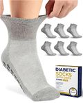 Pembrook 6 Pairs Diabetic Ankle Socks for Men & Women with Grips - 12 Colors Neuropathy Socks for Men | Non Slip Edema Socks, Gray - 6 Pairs, Medium