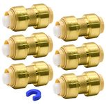 6 Pack 1/2" Push-to-Connect Plumbing Fittings, 1/2" Straight/Elbow/Tee Plumbing Fitting with 1/2" Disconnect Clip, Lead Free Brass Pushfit Fittings for Copper, PEX, CPVC Pipe