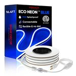 Shine Decor LED Neon Rope Lights 16.4FT/5M Blue Color, ETL-Listed Flexible Neon LED Strip Light IP65 Waterproof Indoor Outdoor, AC 110V-120V Cuttable Connectable Neon Rope Lighting 120LEDs/M Quality