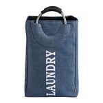 HOKIPO Folding Laundry Bag For Clothes, Round Collapsible Rectangular Storage Basket, 40 Ltr, Blue - Ar2651, Fabric, 32 Cm