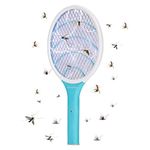 Electric Fly Swatter, Fly Zapper Electric Fly Killer 3000V Mosquito Swatter Racket Wasp Bug Zapper Insect Bat Killer with 3-Layer Safety Mesh for Indoor and Outdoor (Blue)