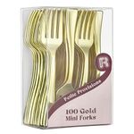 R-kay 100 Pack Gold Mini Forks - 4 Inch Gold Dessert Forks - Heavy duty Mini Forks For Appetizers, Tastings, Cocktails, Dessert Cups, BPA Free Small Gold Forks, RK-146