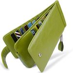 Huztencor Wallets for Women Credit Card Holder Wallet Women RFID Blocking Leather Multi Card Organizer Wallet Slim Zipper Bifold Compact Card Case Clutch Wallet with ID Window Oil Wax Leather Green