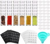 Tebery 30 Pack 4oz Glass Spice Jars Bottles 120ml Empty Square Spice Containers with Silver Metal Lids Complete Organizer Set Includes Shaker Tops, Pen, Wide Funnel and Labels