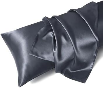MR&HM Satin Body Pillow Cover, Soft and Breathable Body Pillow Case with Envelope Closure, Cooling and Silky Long Pillowcase for Hair and Skin,Grey (20x54, Space Grey)